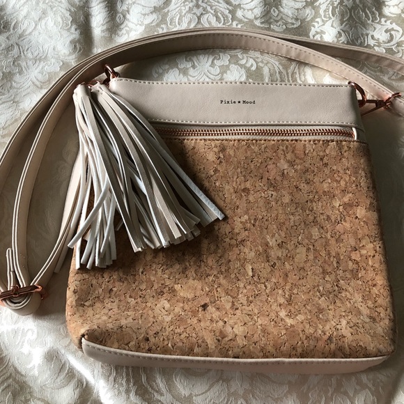 Imitation Cork Crossbody Purse With Rose Gold Toned Hardware & Tassels - Picture 4 of 10